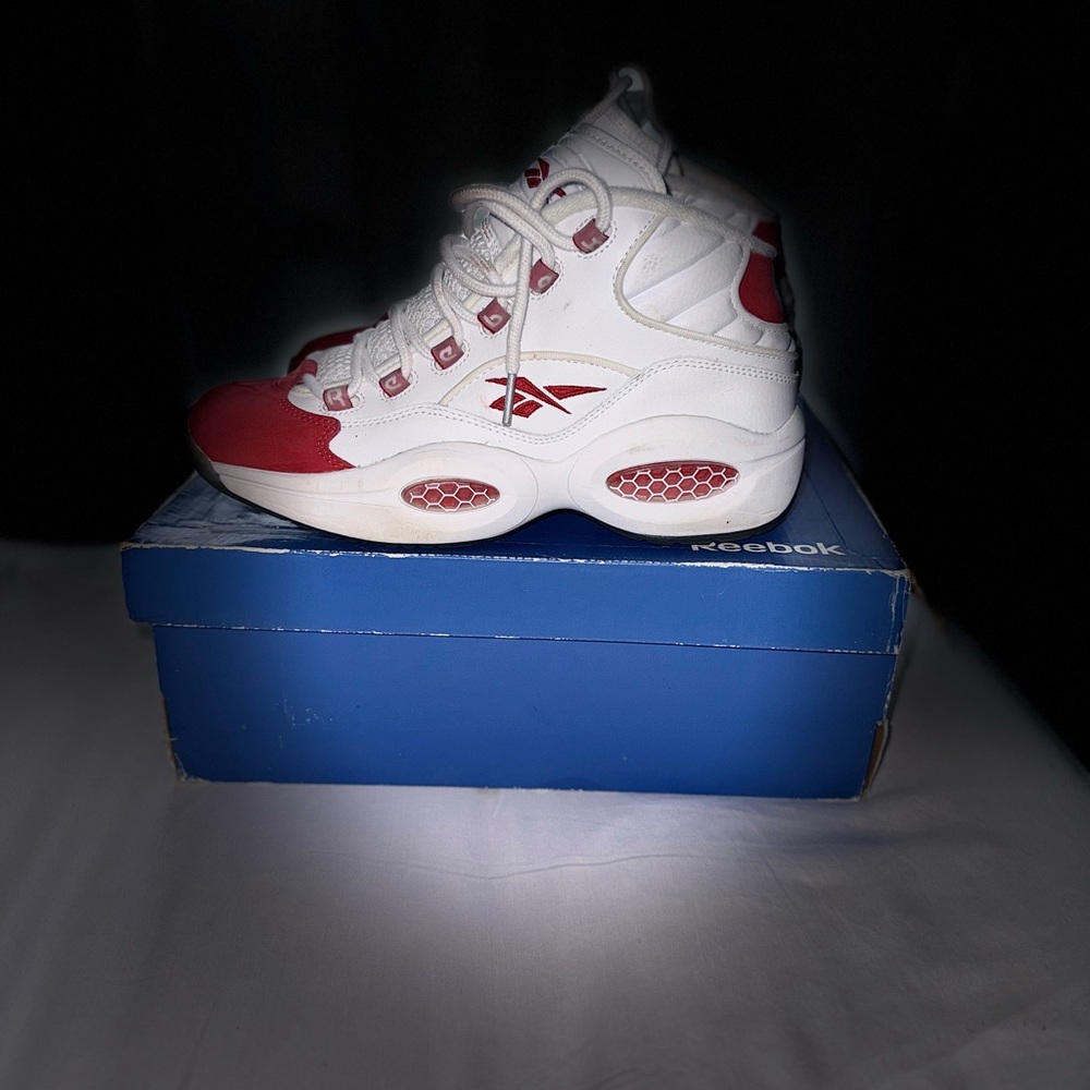 Reebok White and Red Athletic Shoes High-Top Design